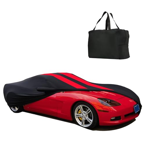 Indoor Car Cover Compatible with 2005–2013 C6 Corvette Custom-fit Breathable Dust-Proof Stretch Car Cover for Underground Garage, Car Show (Black+Red)