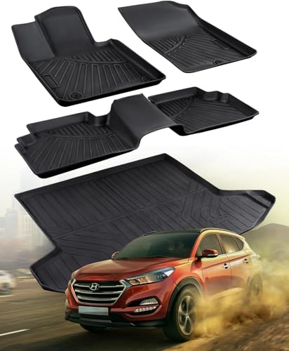 All Weather Floor mats & Trunk mat for Hyundai Tucson 2022-2025 2026(Not for PHEV & Hybrid).Rubber Full Set Accessories for Hyundai Tucson Floor mats & Cargo Liner 2022-2026 SE SEL Limited XRT