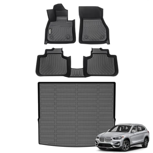 Wailtnb-Car Floor Mats & Cargo Liner Custom Fit BMW X1 2016-2022 All Weather Floor Liners Trunk Mat for BMW X1 2016-2022 Full Set Car Mats for BMW X1 Cargo Cover Accessories
