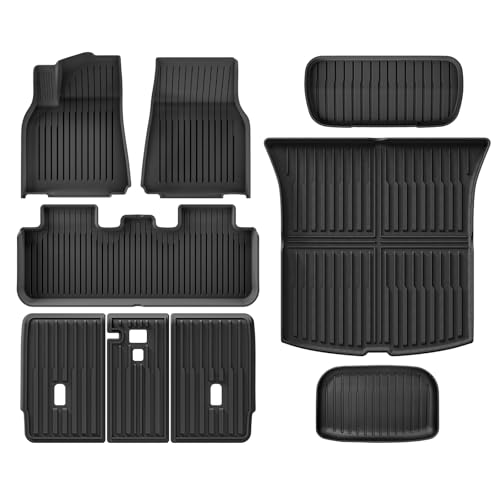 WEIZE Floor Mats & Cargo Liners Compatible with Tesla Model Y 2021-2023 2024, All Weather TPE Car Floor Mats Custom Fit Floor Liners Accessories, Front and Rear 2 Rows Set,Set of 3 Mats