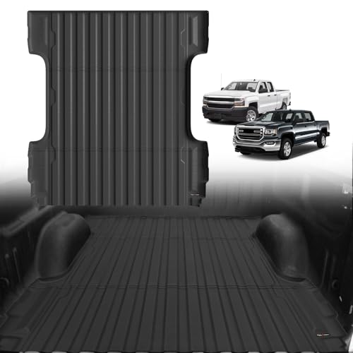 TripleAliners Truck Bed Mat Compatible with 2007-2018 Chevy Silverado/GMC Sierra 1500 Accessories 5.8FT Vehicle Bed Perfectly Flush All Weather Protection TPE HeavyDuty Pickup Car Cargo Mat