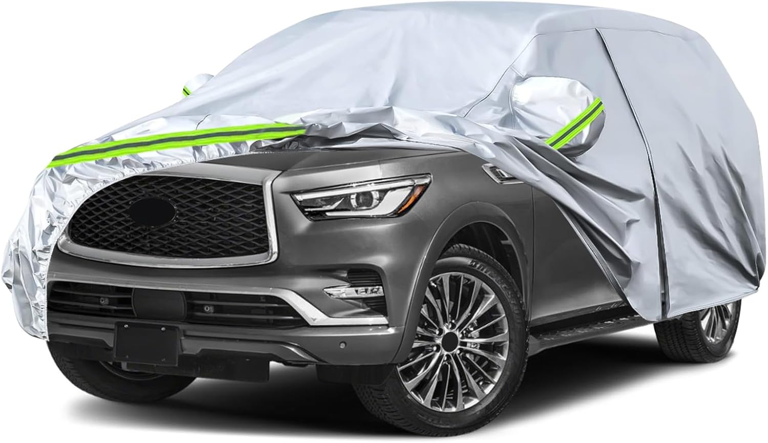 Waterproof Car Covers Replace for 2004-2025 Infiniti QX80, 6 Layers Silver All Weather Custom-fit Car Cover with Zipper Door & Windproof Bands for Snow Rain Dust Hail Protection