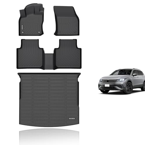 KELCSEECS Floor Mats & Cargo Liner Custom for 2024-2018 Volkswagen Tiguan 5 Seats,All Weather Protection Anti-Slip TPE Floor Liners Full Set VW Tiguan Accessories Black