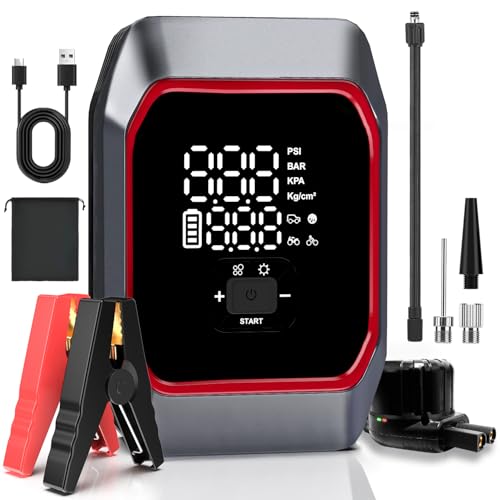 Jump Starter with Air Compressor, 2500A Portable Car Battery Jump Starter Battery Pack(8.5 Gas/8.0L Diesel Engines), UltraSafe 5" Big Touch Screen Jumper Starter Portable Jump Box with Emergency Light