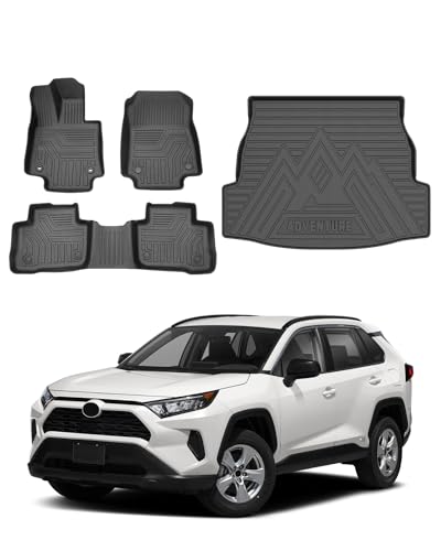 Powerty Floor Mats & Cargo Liner for 2019-2024 2025 Toyota RAV4 Accessories Floor Mats 2 Row Liner Set All Weather TPE 3D Floor Liners&Rear Cargo Mat