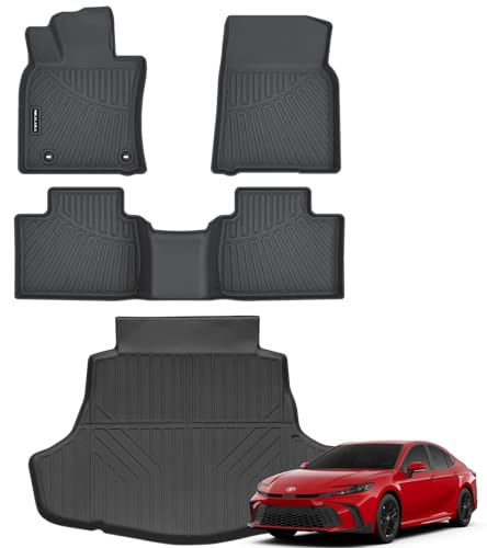 Floor Mats & Cargo Liner for 2025 2026 Toyota Camry (Include Hybrid) All Weather Protection TPE Rubber Full Set Automotive Floor Liners & Trunk Mat Accessories, Odorless Anti-Slip, Black