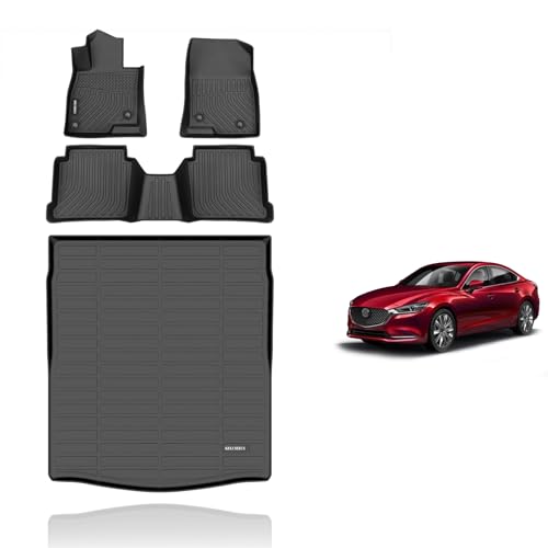 KELCSEECS Floor Mats & Cargo Liner Custom for 2014 2015 2016 2017 2018 2019 2020 2021 Mazda 6 All Weather Protection TPE Floor Liners Front & Rear Row Full Set Mazda 6 Accessories Black