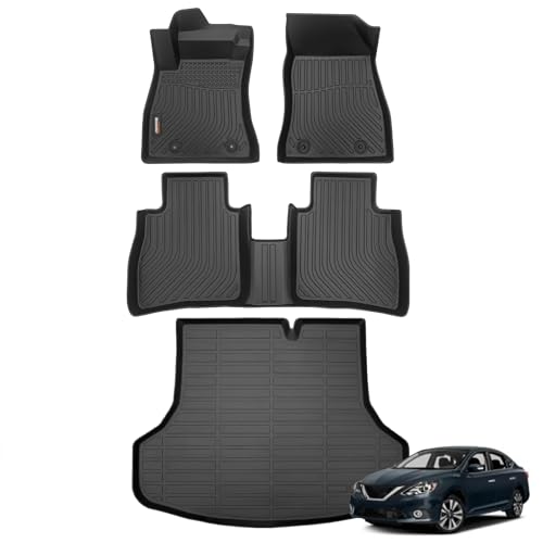 Binmotor-Floor Mats & Cargo Liner for Nissan Sentra 2014-2019, All Weather Car Floor Mat for Nissan Sentra Accessories, Rubber Mats TPE Liners Trunk Mat