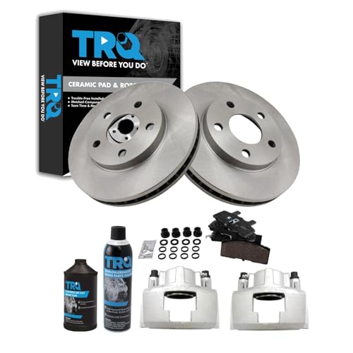 TRQ Front Brake Pad & Rotor Kit Brake Caliper Brake Chemical Kit Brake Pads Brake Rotor Ceramic Compatible with 1991-1993 Cadillac DeVille 1991-1992 Fleetwood