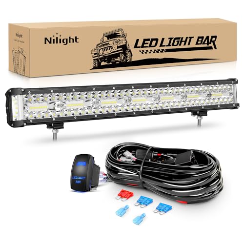 Nilight Side Shooter LED Light Bar 20 Inch Triple Row Spot Flood Combo Lights Work Lighting with 5Pin Rocker Switch Wiring Harness Kit for Off-Road Light on Truck SUV ATV UTV