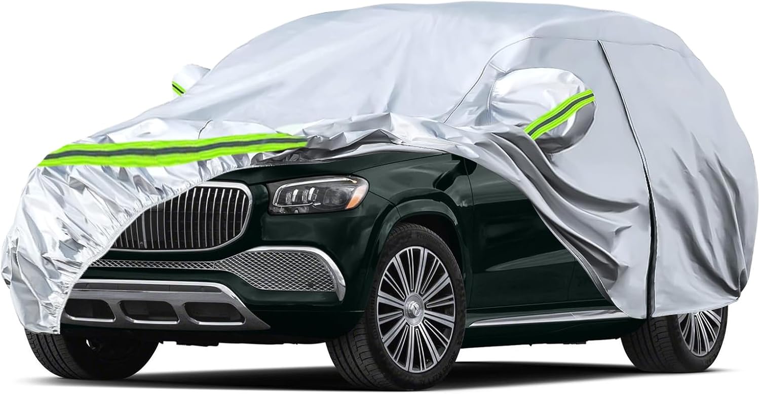 Waterproof Car Covers Replace for 2006-2025 Mercedes Benz GL/GLS Class 450, 450d, 6 Layers Silver All Weather Car Cover with Zipper Door & Windproof Bands for Snow Rain Dust Hail Protection