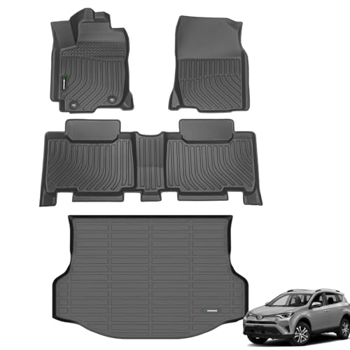 ANBINGO Floor Mats & Cargo Liner for Toyota RAV4 2013-2018 (Not for Hybrid or Prime) Custom Fit LE/SE/XLE/Limited/Platinum/Adventure, AWD&FWD Full Set Accessories - Black