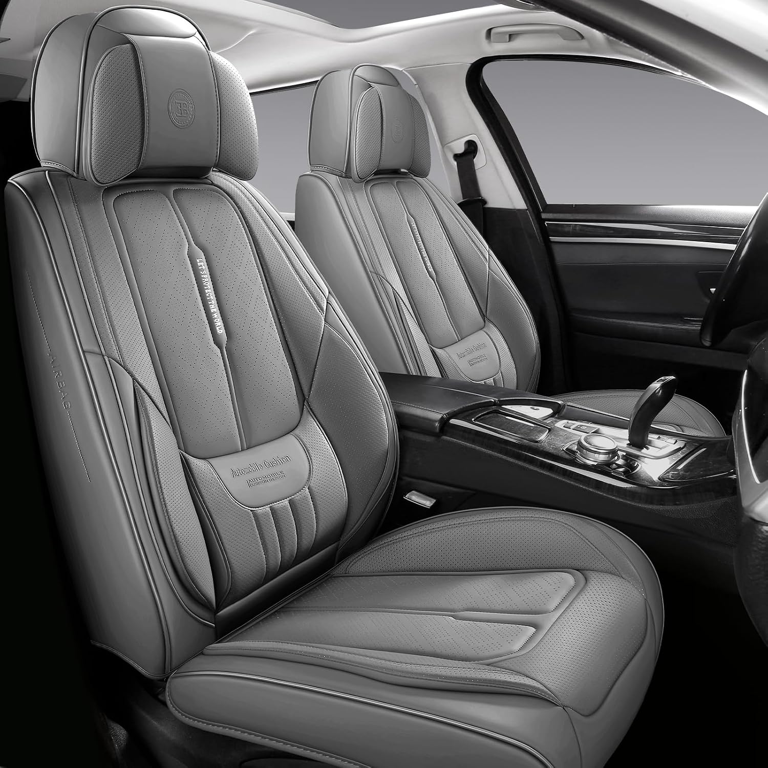 NS YOLO Universal Fit Full Coverage Leather Car Seat Covers for Cars,SUVs and Pick-up Trucks, Car Seat Protector,Automotive Seat Covers Full Set,Car Seat Cushion,Grey Seat Cover for 5 Seats