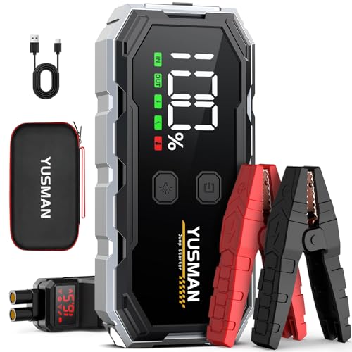 Car Jump Starter, 5000A 12V Jump Starter Battery Pack (8.0 Gas/6.0L Diesel), Safe Car Jumper Box with Display, Car Jump Starter with Extended Smart Jumper Cables, Quick Charge 3.0, LED Light