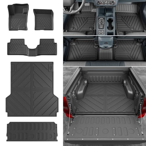 powoq Gas Floor Mat Compatible with 2022-2025 Ford Maverick Truck Bed Mat Liner Cargo Liner TPE Tailgate Mat Replacement for 2022-2024 2025 Ford Maverick Accessories(Bed Mat+Tailgate Mat+Floor Mat)
