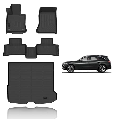 KELCSEECS Floor Mats & Cargo Liner Custom for Benz GLC 300 350e 43 AMG 2025 2024 2023 TPE Car Mats Floor Liners Automotive Trunk Mat GLC All Weather Trunk Liner Black