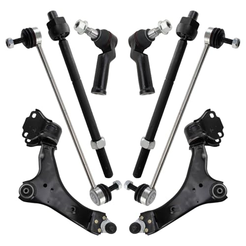 TRQ Front Steering & Suspension Kit Control Arm with Ball Joint Sway Bar Stabilizer Link Tie Rod Compatible with 2010-2016 Volvo XC60