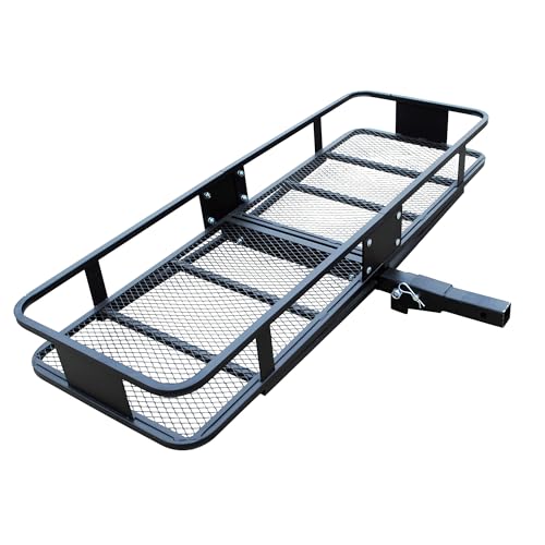 Rockland Steel Folding Hitch Mount Cargo Carrier, 60" x 20" x 6", 500 LBS Capacity, Heavy Duty Trailer Hitch Cargo Carrier, Foldable Hitch Rack Basket, Fits 2" Receiver for Cars SUVs Vans Trailers