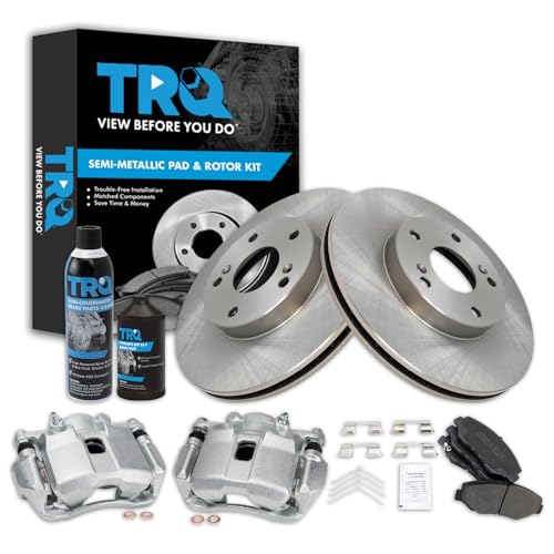TRQ Front Brake Pad & Rotor Kit Brake Caliper Brake Chemical Kit Brake Pads Brake Rotor Semi-Metallic Compatible with 2013-2014 Honda Fit