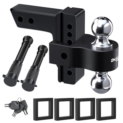 Adjustable Trailer Truck Drop Hitch - Fits 2 Inch Receiver Only, 6 Inch Drop Dual Ball Mount 2" and 2-5/16" Up to 12,500 LBS GTW, Heavy Duty Aluminum Towing Hitch with 2 Hitch Locks & 4 Silencer Pads