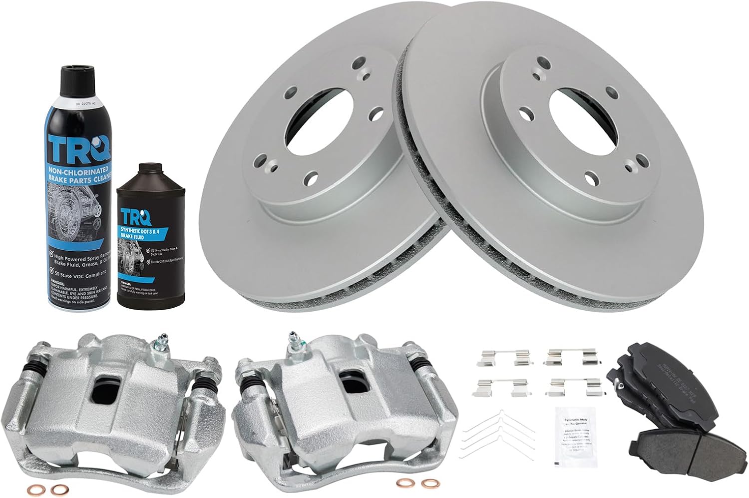 TRQ Front Brake Pad & Rotor Kit Brake Caliper Brake Chemical Kit Brake Pads Brake Rotor Semi-Metallic Premium G-Coated Compatible with 2013-2014 Honda Fit