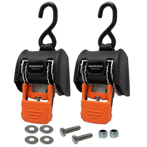 CargoBuckle G3 Bolt On Retractable Ratchet Straps Heavy Duty, 3,500 lbs Break Strength, 2-Inch x 6-Feet Automotive Tie-Downs for Trucks, Cargo Trailer Straps for ATV & SxS, 2-Pack