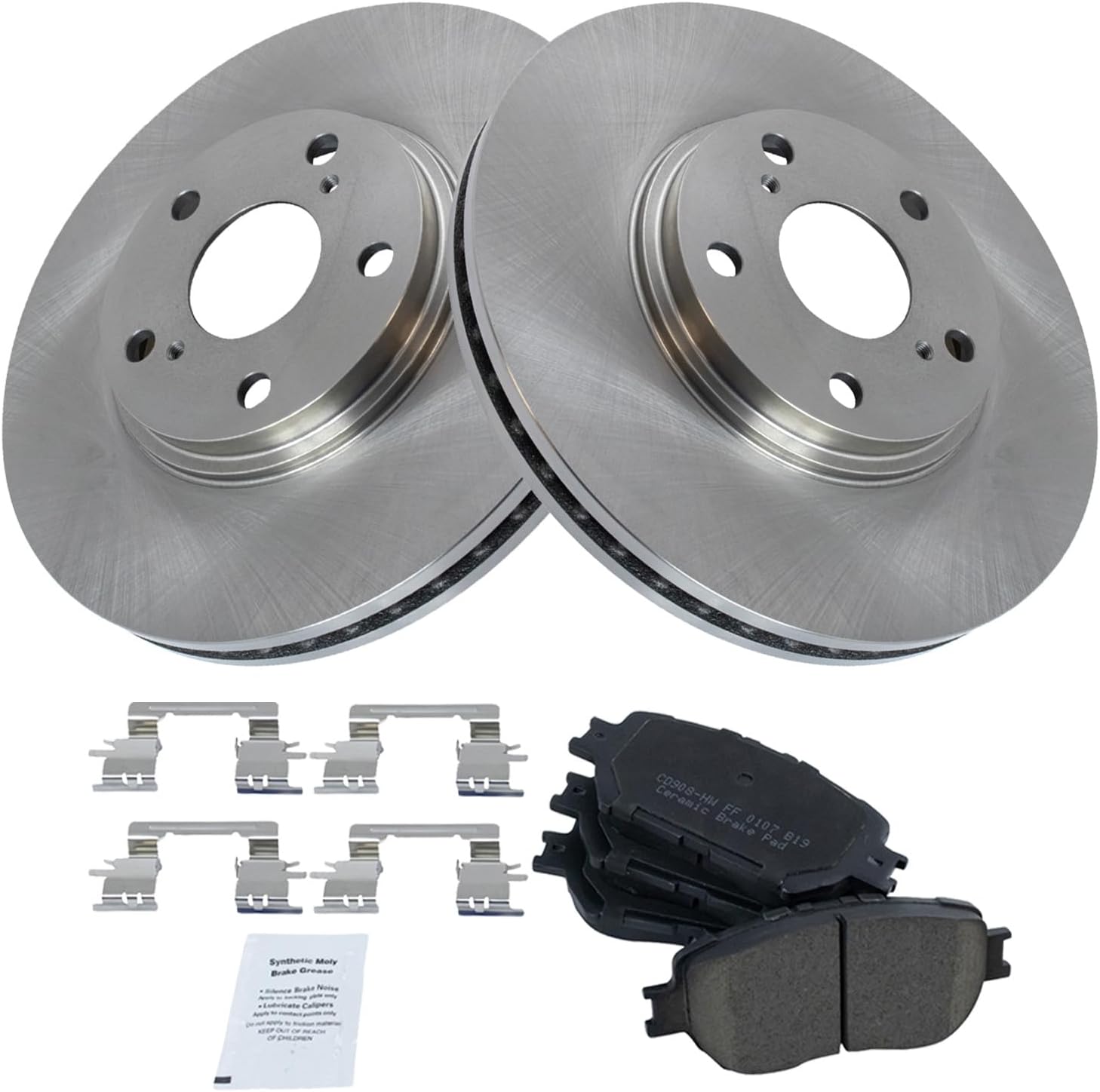 TRQ Front Brake Pad & Rotor Kit Brake Pads Brake Rotor Ceramic Compatible with 2002-2004 Toyota Camry