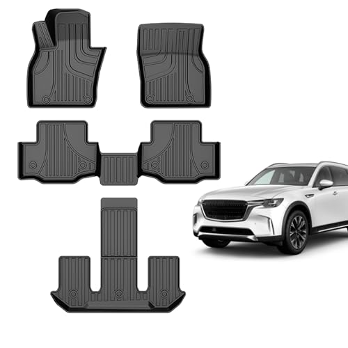 Floor Mats Fit for 2024 2025 Mazda CX-90 & CX90 PHEV 6&7 Seats(Plug in Hybrid) 3 Rows Full and Cargo Liner TPE All Weather Car Floor Liners Fit for CX90 2024 Accessories(NOT for 8 Seats)