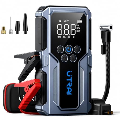 Portable Car Jump Starter with Air Compressor, UTRAI 4000A 150PSI Car Battery Jump Starter 12V Jump Start Battery Pack Jump Box Car Battery Charger with LED Lights, Storage Case (8.5L Gas/6.5L Diesel)