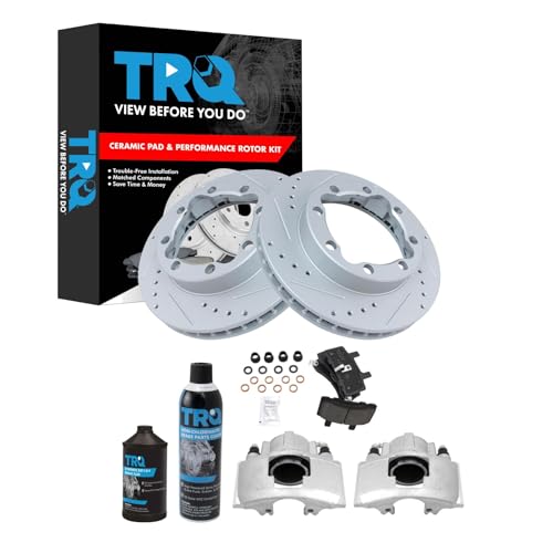 TRQ Front Performance Brake Pad & Rotor Kit Brake Caliper Brake Chemical Kit Brake Pads Brake Rotors Set Ceramic Premium G-Coated Compatible with 1995-1997 Chevrolet K2500 Suburban GMC