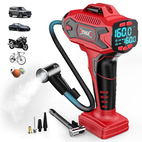 160PSI Cordless Tire Inflator Air Compressor Compatible with Milwauke 18V Battery, Portable Air Pump with Digital Pressure Gauge, Fast Inflation for Cars Motorcycles Bikes Balls(Bare Tool)