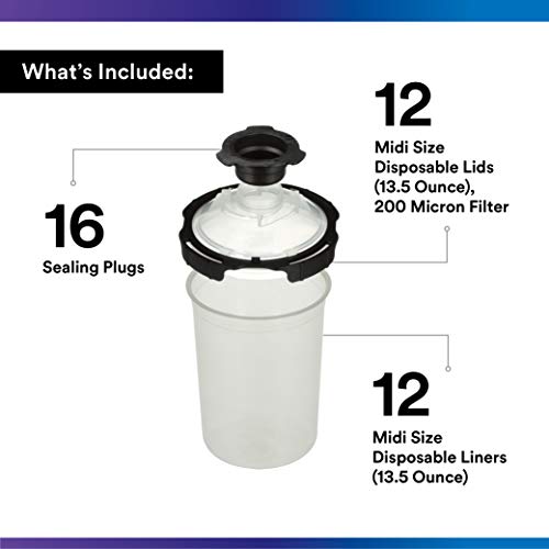 3M PPS Series 2.0 Paint Spray Gun System Refill Kit with Lids and Liners, 26171, Midi, 13.5 oz, 200-micron Filter, Use for Cars, Furniture, Home, 12 Disposable Lids, 12 Liners and 16 Sealing Plugs