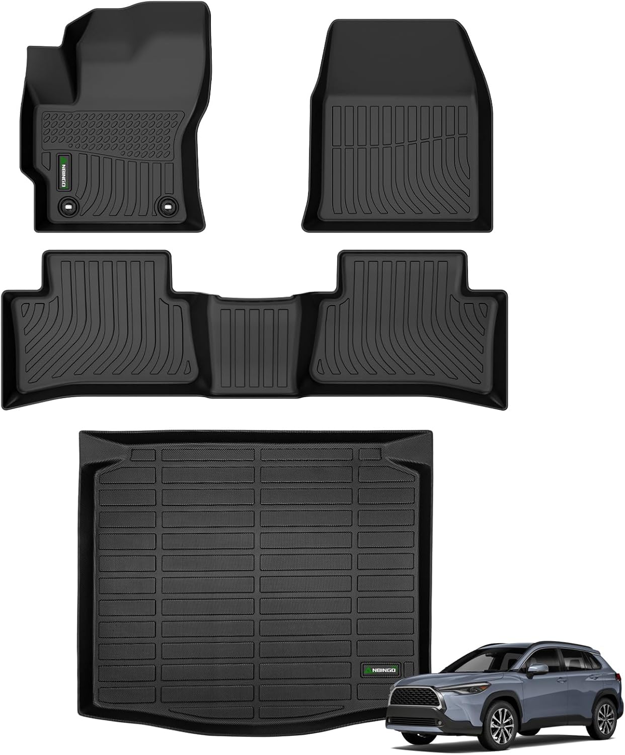 ANBINGO-Floor Mats & Cargo Liner for 2022-2026 Toyota Corolla Cross FWD & Hybrid AWD (Not for Fuel AWD),1st 2nd Row with Trunk Mat,TPE All Weather Waterproof Corolla Cross Car Mats Black