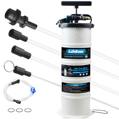 LainKeen 6.5L Pneumatic/Manual Oil Fluid Extractor Pump Tools Kit,Oil Change Vacuum Pump Extractor for Automotive/Boats Oil Change Transfer with Pump Tank Remover & 4 Tubes and A Brake Bleeding Hose