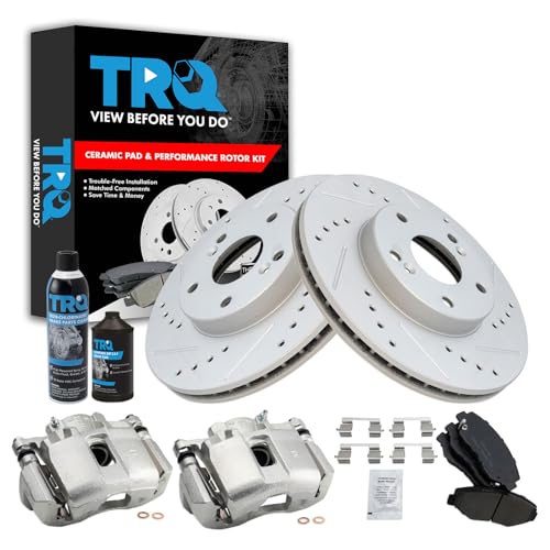 TRQ Front Performance Brake Pad & Rotor Kit Brake Caliper Brake Chemical Kit Brake Pads Brake Rotors Set Ceramic Premium G-Coated Compatible with 2003-2004 Honda Accord