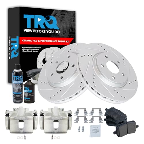 TRQ Front Performance Brake Pad & Rotor Kit Brake Caliper Brake Chemical Kit Brake Pads Brake Rotors Set Ceramic Premium G-Coated Compatible with 2007-2008 Pontiac G5