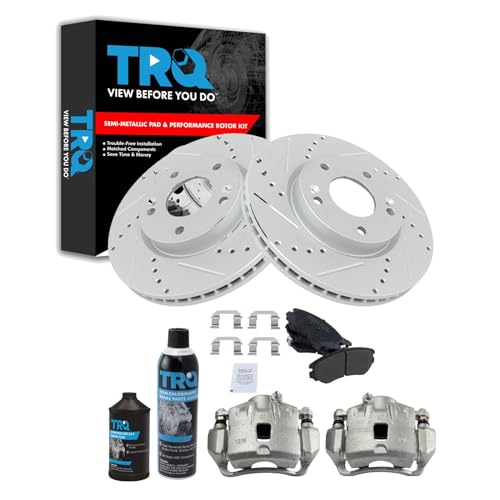 TRQ Front Performance Brake Pad & Rotor Kit Brake Caliper Brake Chemical Kit Brake Pads Brake Rotors Set Semi-Metallic Premium G-Coated Compatible with 2006-2010 Hyundai Sonata Kia Optima