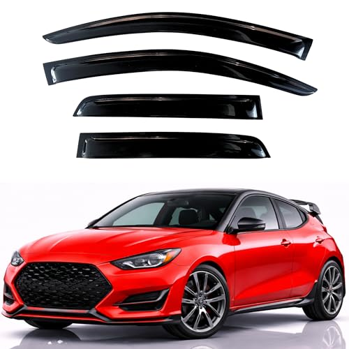 KPY Window Visor Compatible with Hyundai Veloster N 2019-2022, 4PC Rain Guard Side Window Vent Deflectors Tape-On Style, 2019 2020 2021 2022
