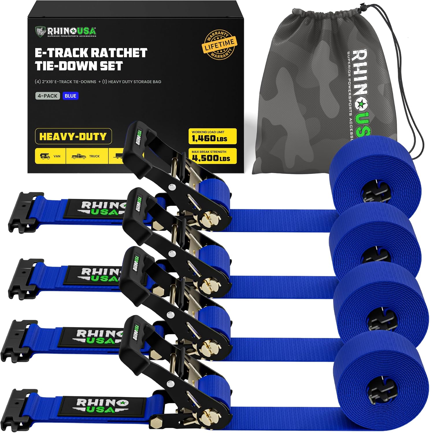 Rhino USA E Track Ratchet Tie Down Straps