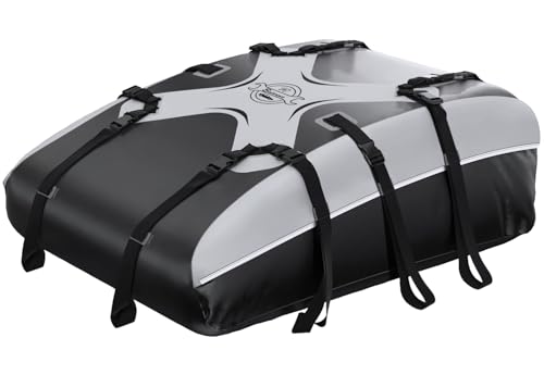 Sailnovo Rooftop Cargo Carrier Car Roof Bag 21 Cubic,Waterproof Cargo Roof Bag for Most Vehicles with/Without Roof Rack with Strap, Anti-Slip Mat,6 Door Hooks(Classic Gray-Black)