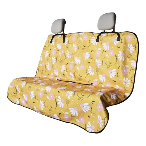 Back Seat Cover for Car Trucks Van SUV,Waterproof Rear Bench Towel Seat Covers for Dogs and Kids,Automotive Backseat Protector (Chamomile and Yellow)