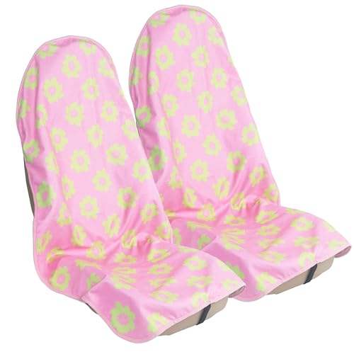Car Seat Cover Protector Front Seats,for Gym Workout,Running,Swimming,Beach and Hiking,Waterproof Sweat Towel Bucket Seat Covers for Cars SUV Trucks (Flower and Pink, 2Pcs)