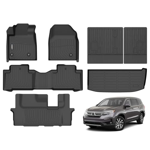 GINOWY- Floor Mats & Cargo Liner for Honda Pilot 2009-2015, All Weather Protection Car Mats Pilot 2015 Non-Slip Waterproof Pilot Trunk Mat Backrest Mats Automotive Floor Liners Accessories Black