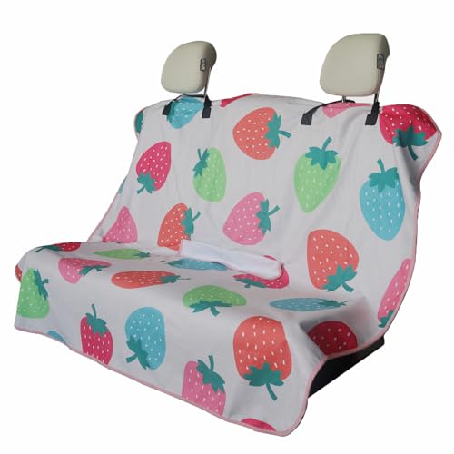 Back Seat Cover for Car Trucks Van SUV,Waterproof Rear Bench Towel Seat Covers for Dogs and Kids,Automotive Backseat Protector (Strawberry)