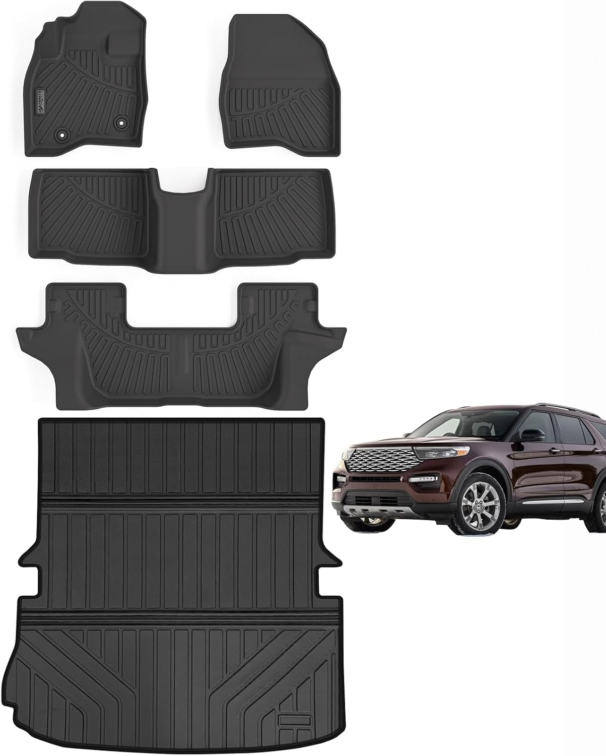 Floor Mats & Large Trunk Mat for 2015-2017 2018 2019 Ford Explorer TPE All Weather Protection Car Floor Liners with Foldable Big Cargo Liners(Foldable) Accessories