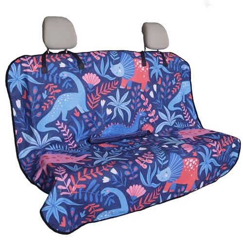 Back Seat Cover for Car Trucks Van SUV,Waterproof Rear Bench Towel Seat Covers for Dogs and Kids,Automotive Backseat Protector (Dinosaur)