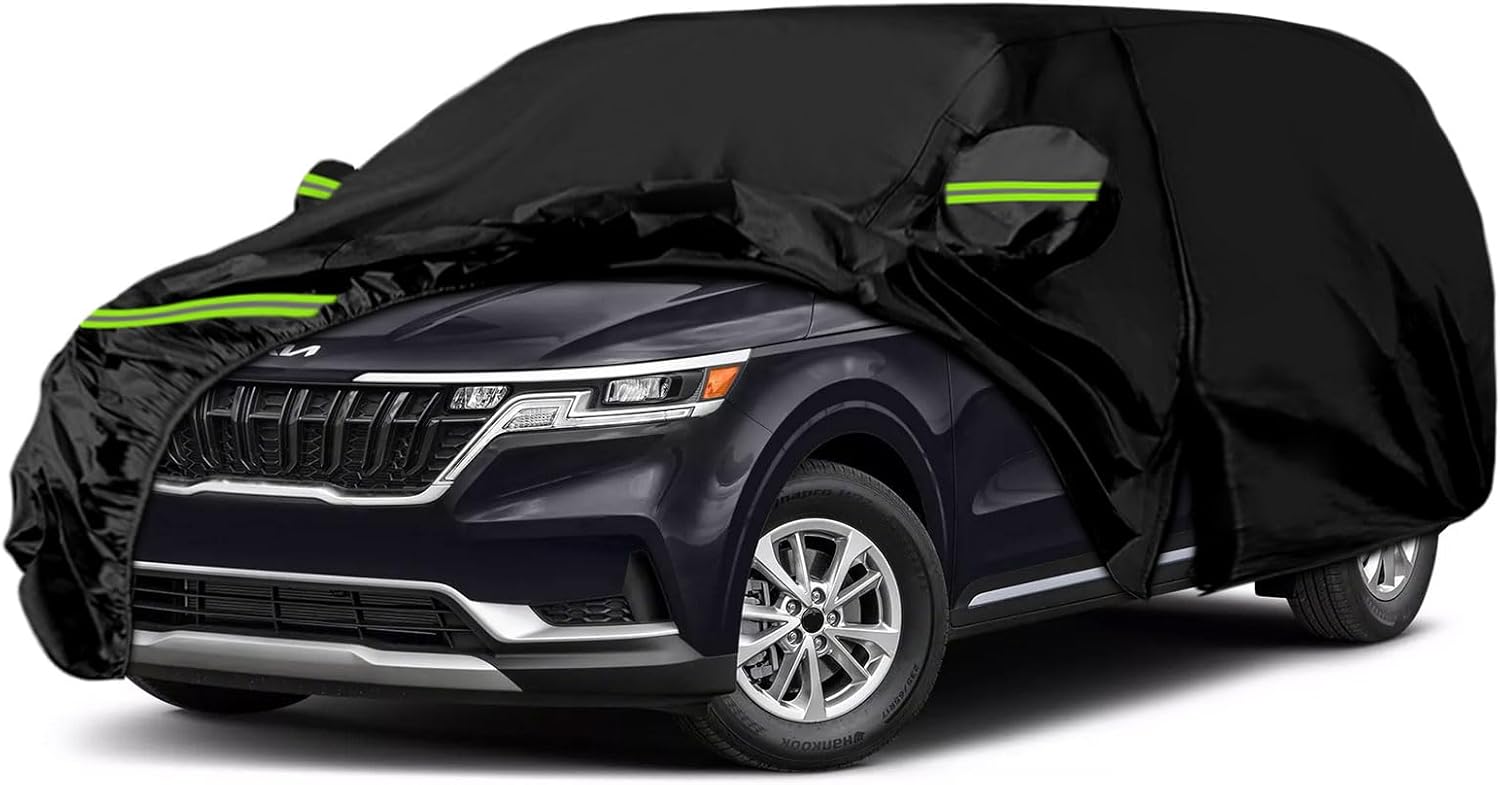 Waterproof Car Cover Replace for 2015-2025 Kia Carnival/Sedona, 6 Layers All Weather Car Covers with Zipper Door & Windproof Bands for Snow Rain Dust Hail Protection