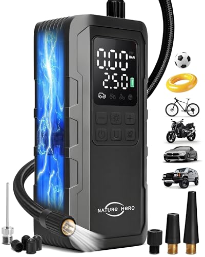 Tire Inflator Portable Air Compressor and Power Bank - 150PSI Compressor Portable Tire Inflator for Car, Motorcycle, Bicycle, Balls - Car Air Pump,Black