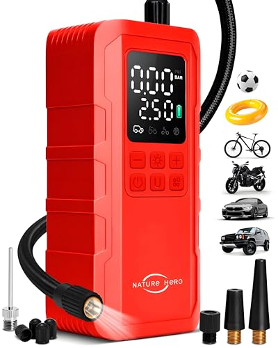 Tire Inflator Portable Air Compressor,150 PSI car tire air Pump Portable with Digital LCD Pressure Gauge,Electric Air Pump for Motorcycle Tires,Bicycle Tires and Balls,Red