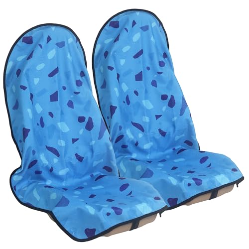 Car Seat Cover Protector Front Seats,for Gym Workout,Running,Swimming,Beach and Hiking,Waterproof Sweat Towel Bucket Seat Covers for Cars SUV Trucks (Blue Marbling, 2Pcs)